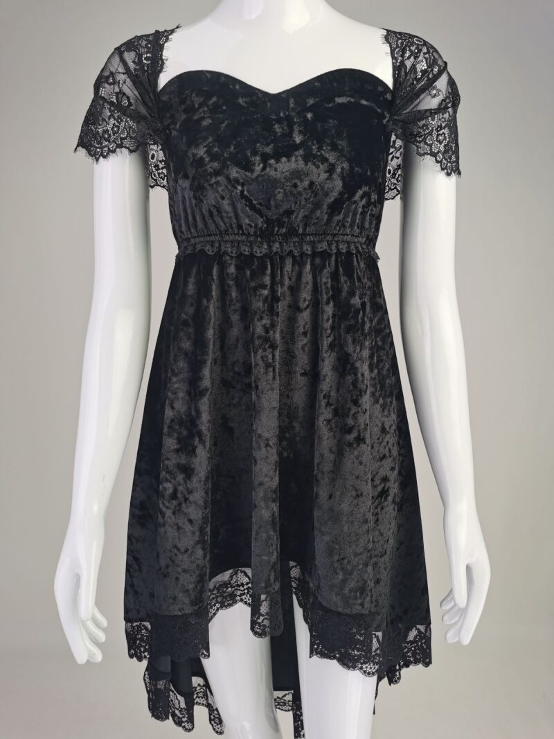 Dark Pullover Solid Color Black Mid Waist Temperament Gothic Style Long Swing Lace Dress - Image 6