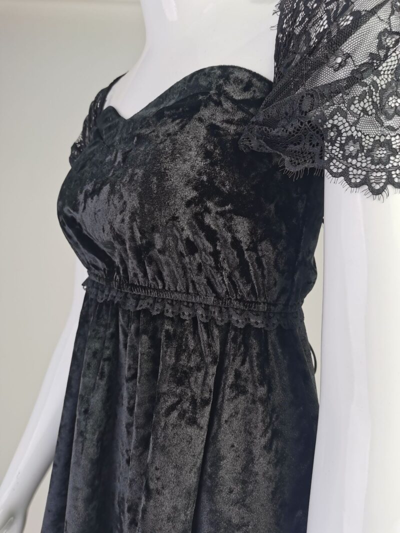 Dark Pullover Solid Color Black Mid Waist Temperament Gothic Style Long Swing Lace Dress - Image 4