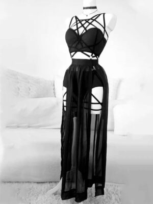 Gothic Cage Dress With Straps And Bosom Cushion Skirt