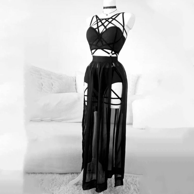 Gothic Cage Dress With Straps And Bosom Cushion Skirt