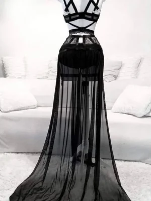 Gothic Bandaged Corset Bustier Top Cutout High Split Mesh Sets