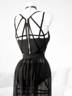 Gothic Cage Dress With Straps And Bosom Cushion Skirt