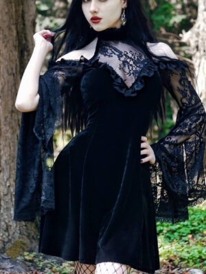 Dark Gothic Lace Panels Dress
