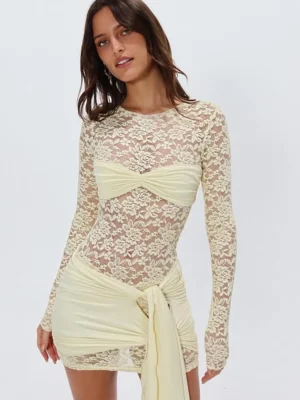 Patchwork Sexy Sheer Lace Bandage Women Dress