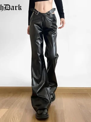 Gothic High Waist Flare Pants PU Leather