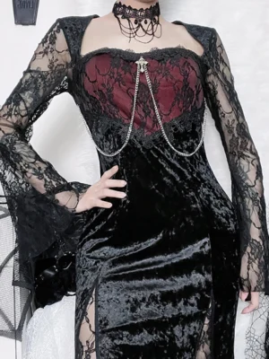 Gothic Velvet Midi Dress
