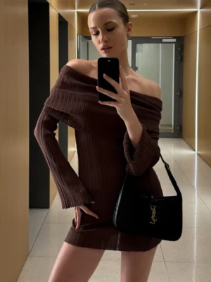 Knitted Off Shoulder Backless Dress