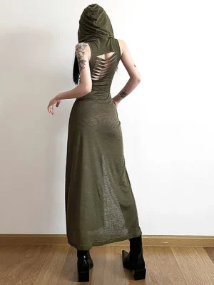 Gothic Hooded Sleeveless Bodycon Dress