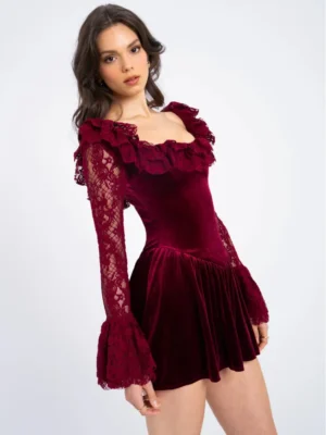 Flare Sleeve Lace Mini Party Dress