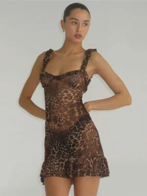 Leopard Backless Party Dress for Women