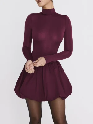Turtleneck Patchwork Dress Winter Outfit