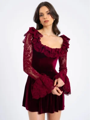 Flare Sleeve Lace Mini Party Dress
