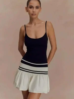 Patchwork Knit Backless Mini Dress