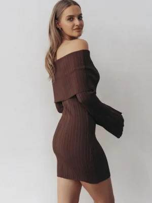 Knitted Off Shoulder Backless Dress