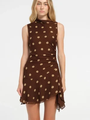Chiffon Print Polka Dot Ruched Women Dress