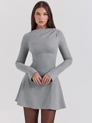 Elegant A Line Long Sleeve Mini Dress