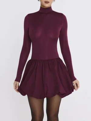 Turtleneck Patchwork Dress Winter Outfit