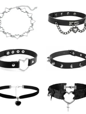 Gothic Heart Choker – Punk Leather Collar Necklace
