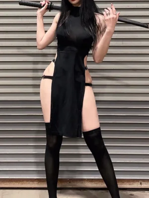 Gothic Dark Split Club Dress