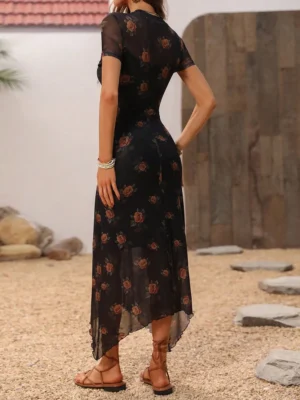 Gothic Floral Mesh Dress