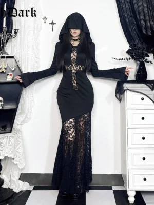 Gothic Hooded Lace Dress