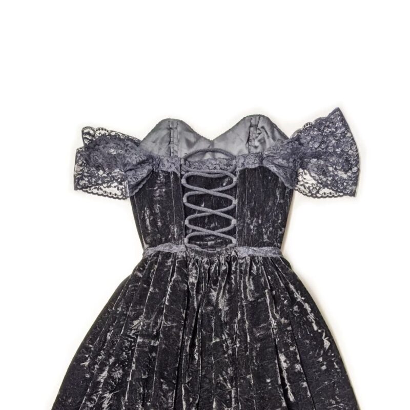 Dark Pullover Solid Color Black Mid Waist Temperament Gothic Style Long Swing Lace Dress - Image 2