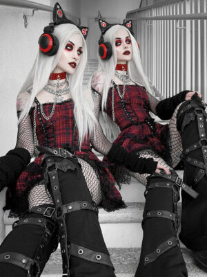 European And American Dark Style New Gothic Plaid Suspender Dress
